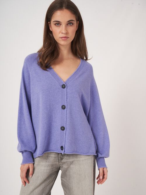 V-neck cashmere cardigan with balloon sleeves