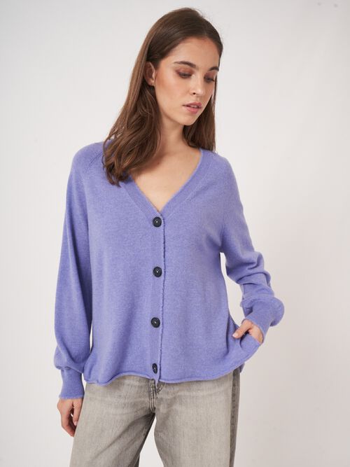 V-neck cashmere cardigan with balloon sleeves