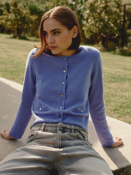 Cardigan court en cachemire &agrave; franges