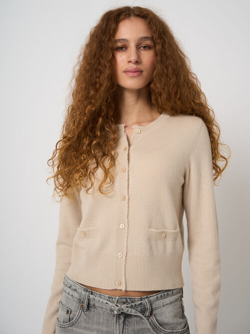 Cropped cashmere cardigan with fringes