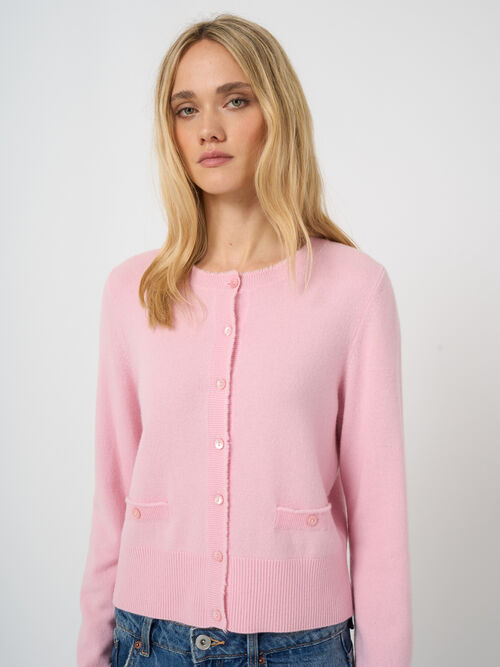 Cropped cashmere cardigan with fringes