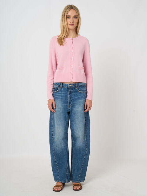 Cropped cashmere cardigan with fringes