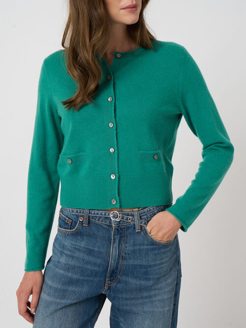 Cropped cashmere cardigan with fringes