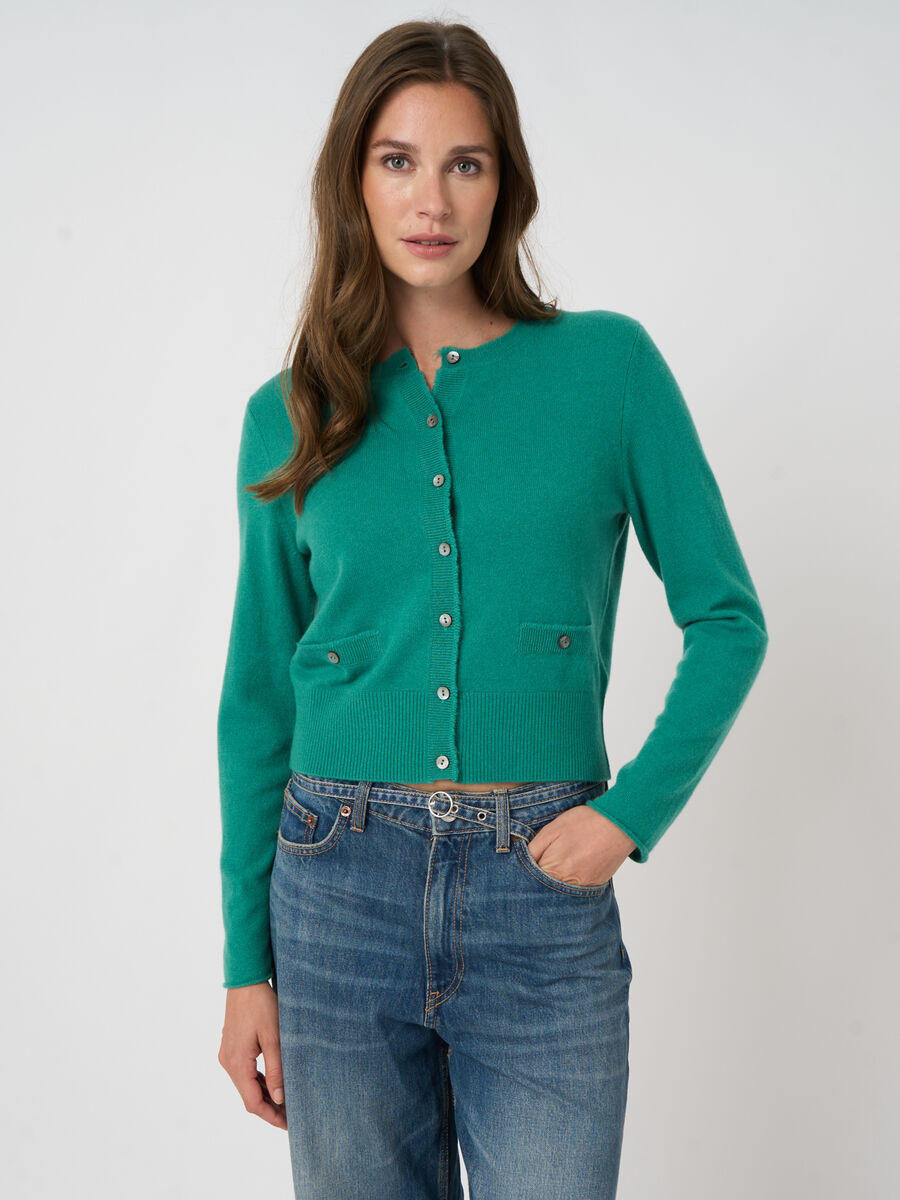 Cropped cashmere cardigan with fringes image number 1