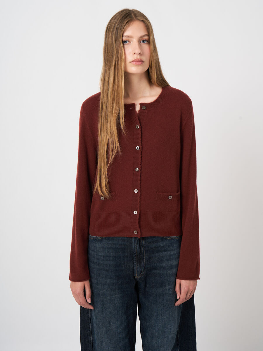 Cropped Organic Cashmere Cardigan with Fringe Details image number 1