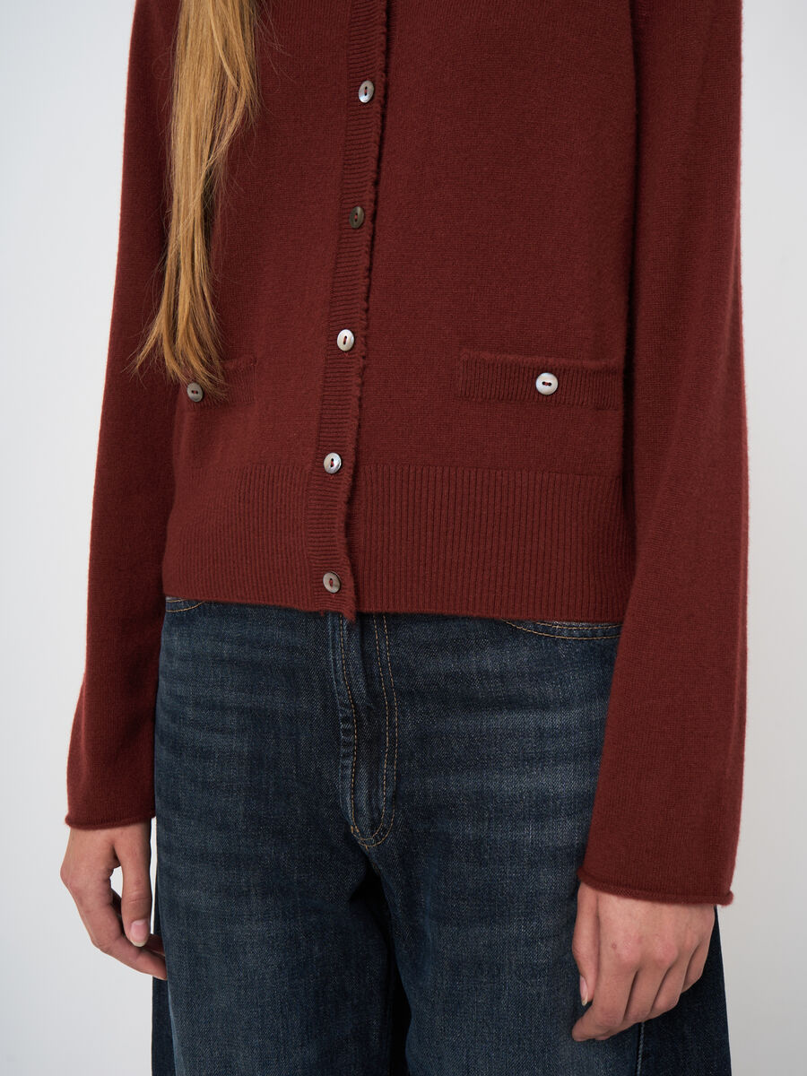 Cropped Organic Cashmere Cardigan with Fringe Details image number 2