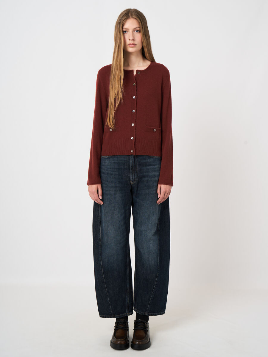 Cropped Organic Cashmere Cardigan with Fringe Details image number 3
