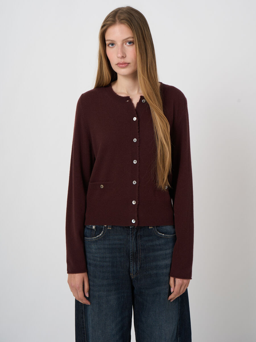 Cropped Organic Cashmere Cardigan with Fringe Details image number 1
