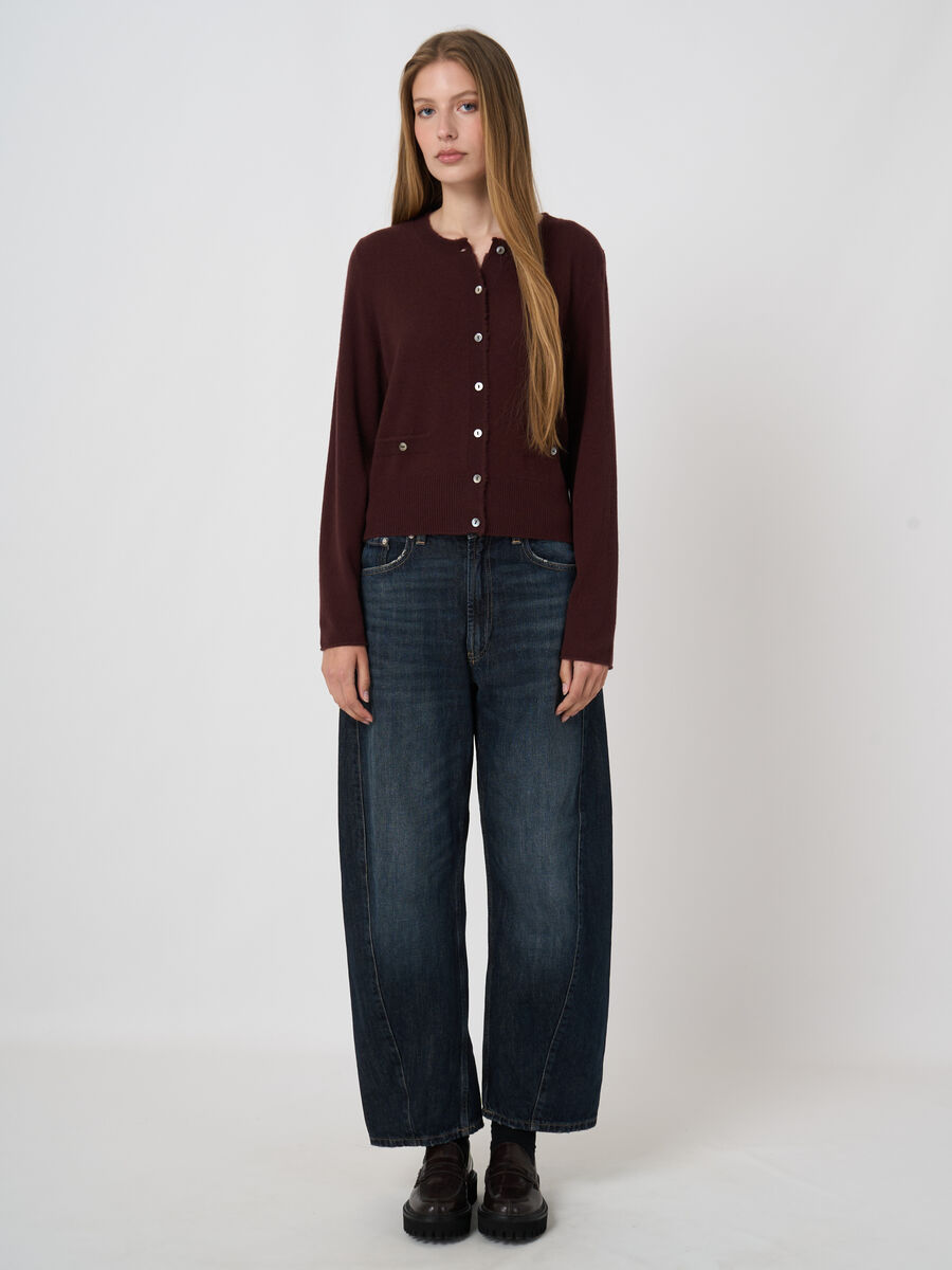 Cropped Organic Cashmere Cardigan with Fringe Details image number 3