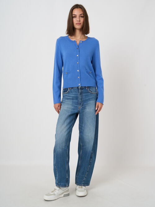 Cropped Organic Cashmere Cardigan with Fringe Details