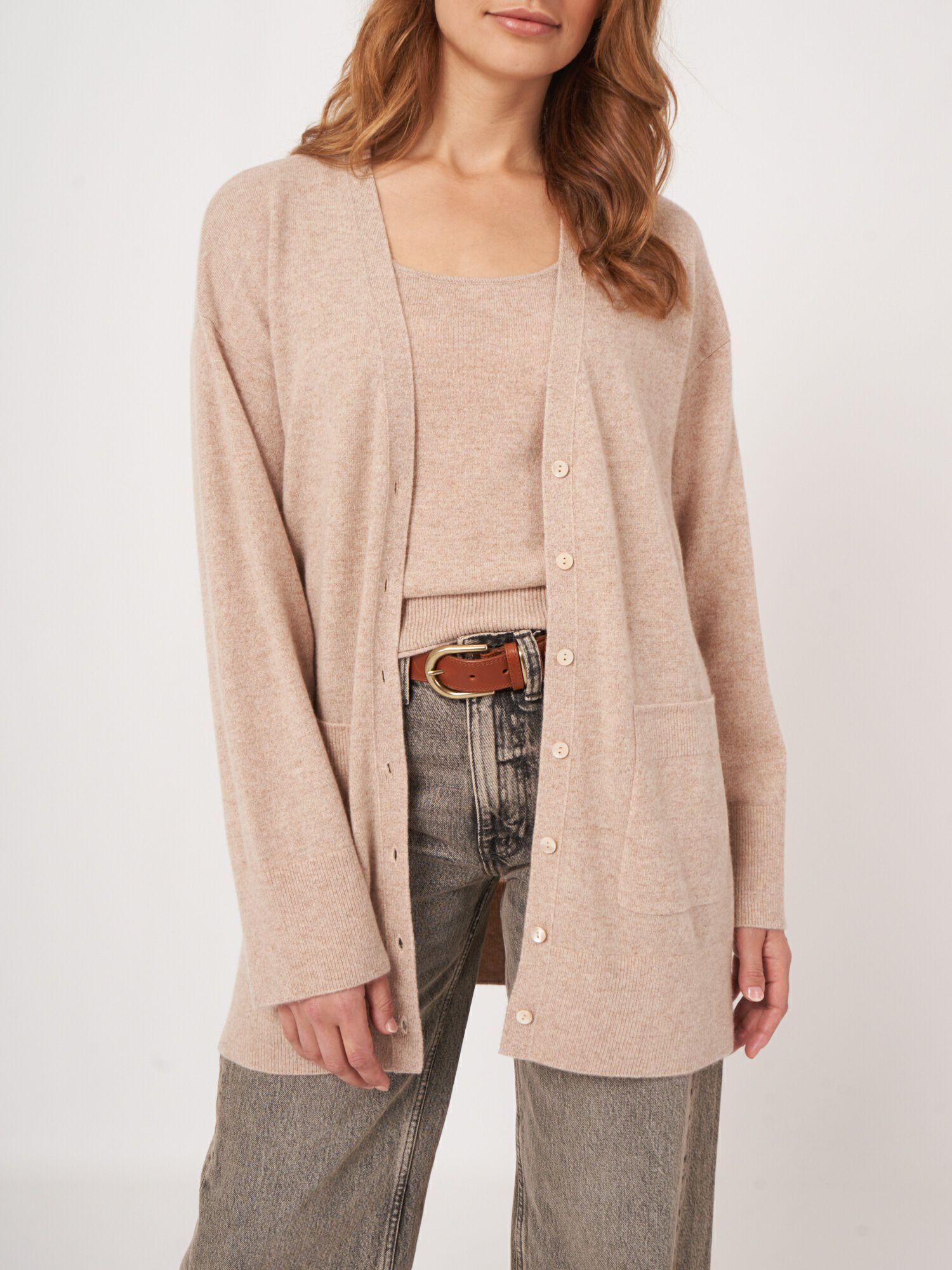 トップス 22SS CASHMERE HARD TWIST KNIT CARDIGAN Khaite - Johannes Neutral Jacquard Cashmere Cardigan