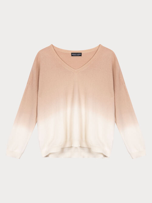 Dip-Dye-Kaschmir-Pullover mit V-Ausschnitt