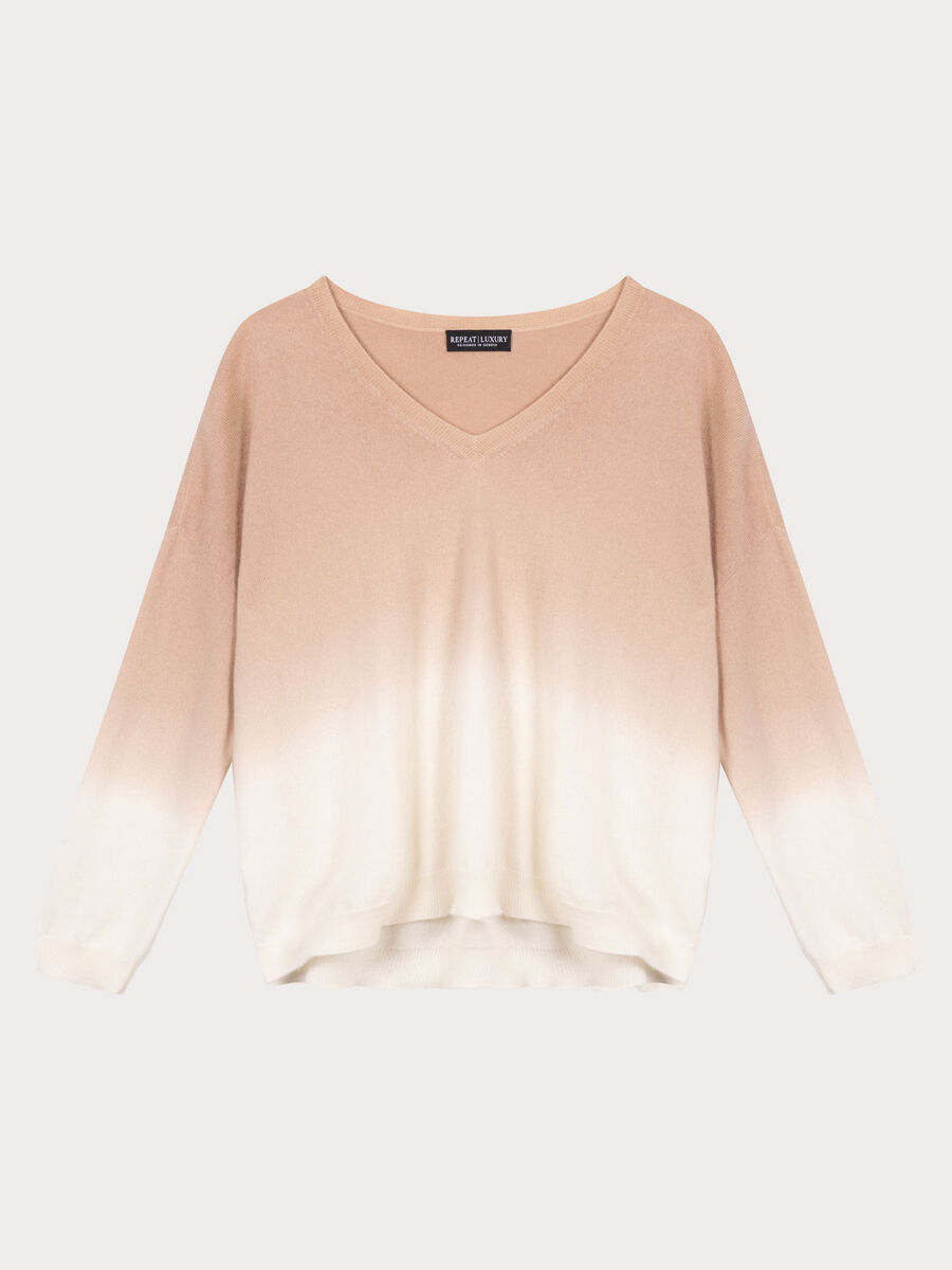 Dip-dye cashmere sweater with V-neck  image number 1