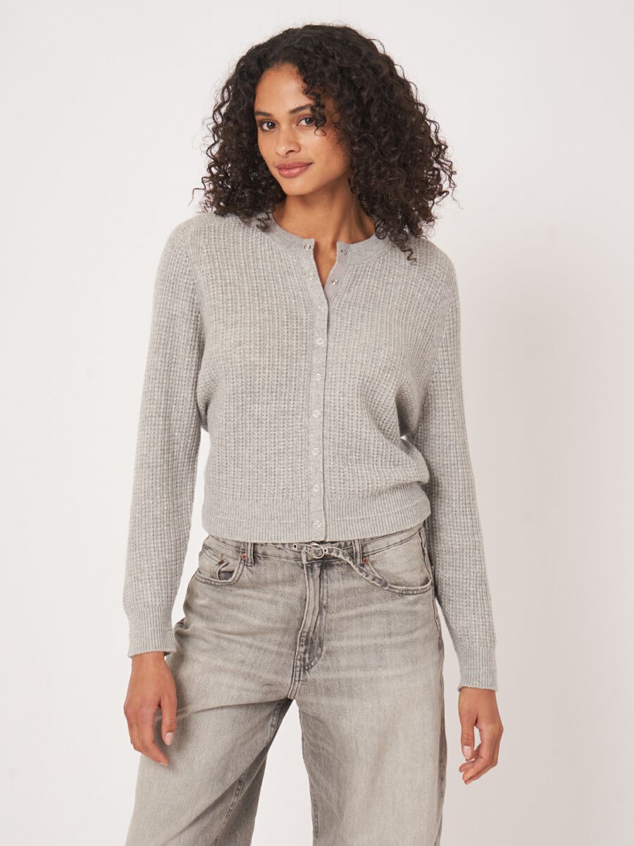 Textured cashmere cardigan with snap buttons image number 0