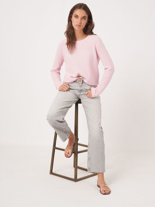 Texturierter Rundhals-Kaschmir-Pullover