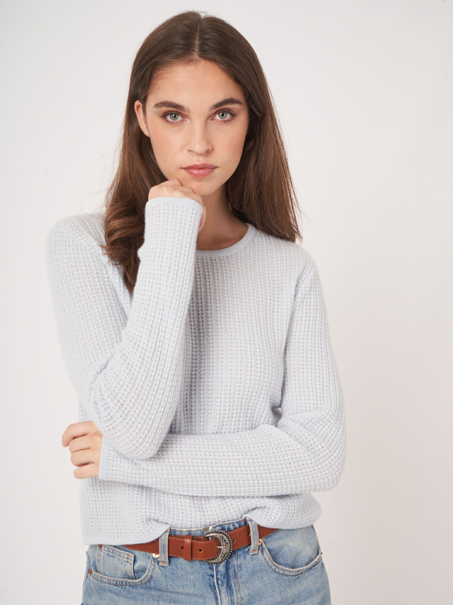 Cashmere trui met textuur en ronde hals