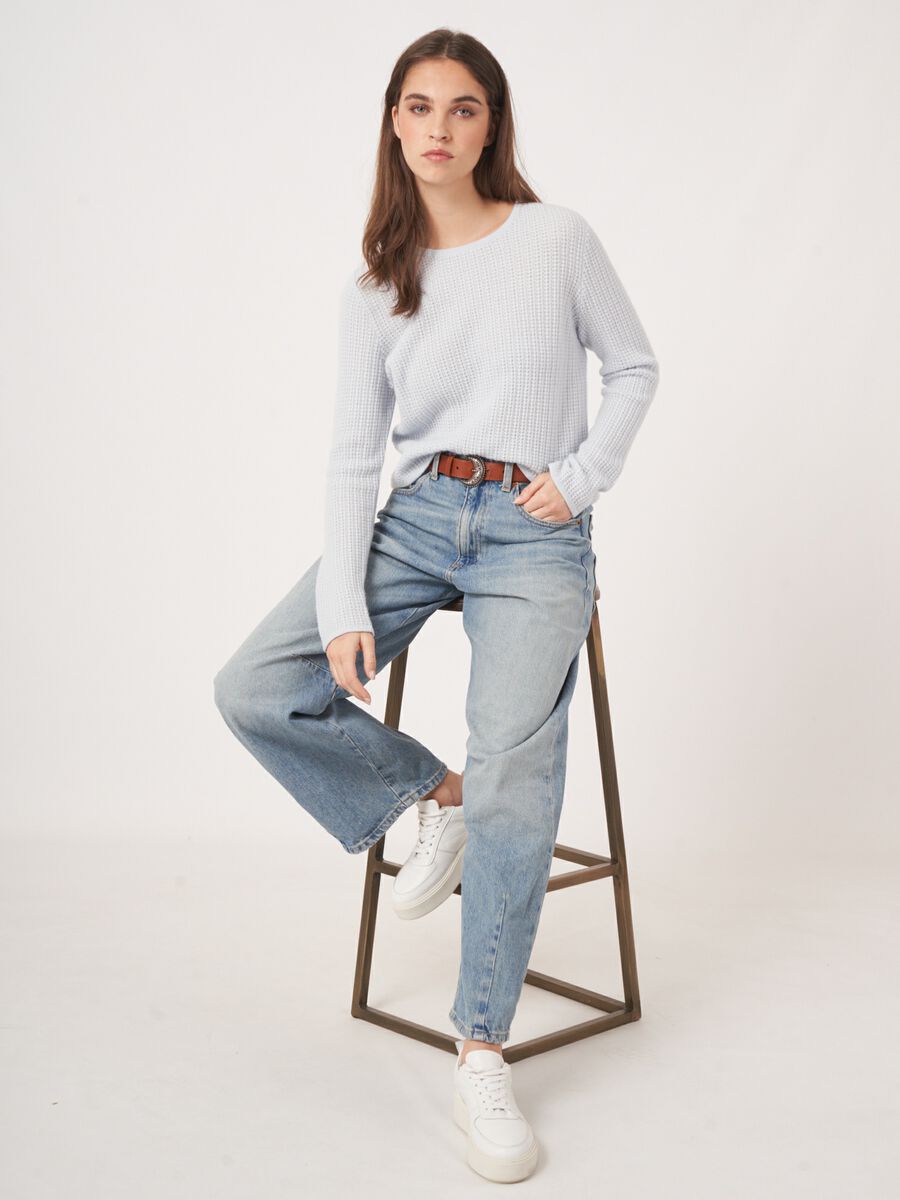 Cashmere trui met textuur en ronde hals image number 6