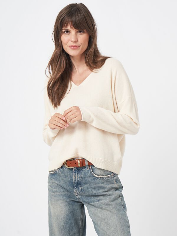 Locker geschnittener Kaschmir-Pullover mit V-Ausschnitt image number 1
