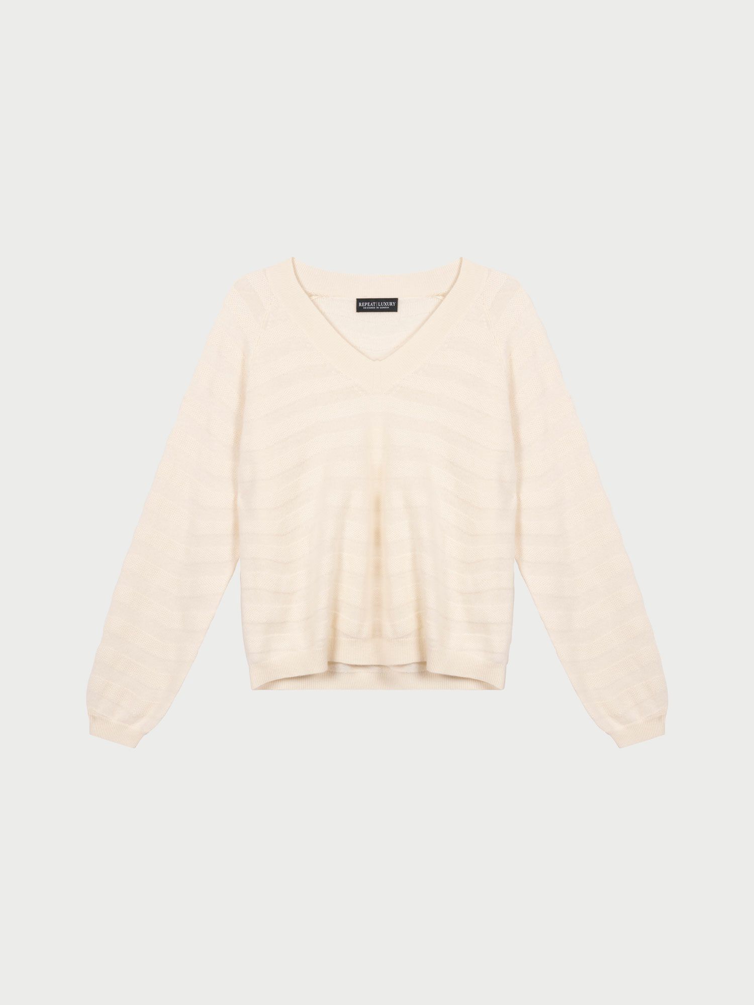 V-neck cashmere sweater with textured wavy stripes