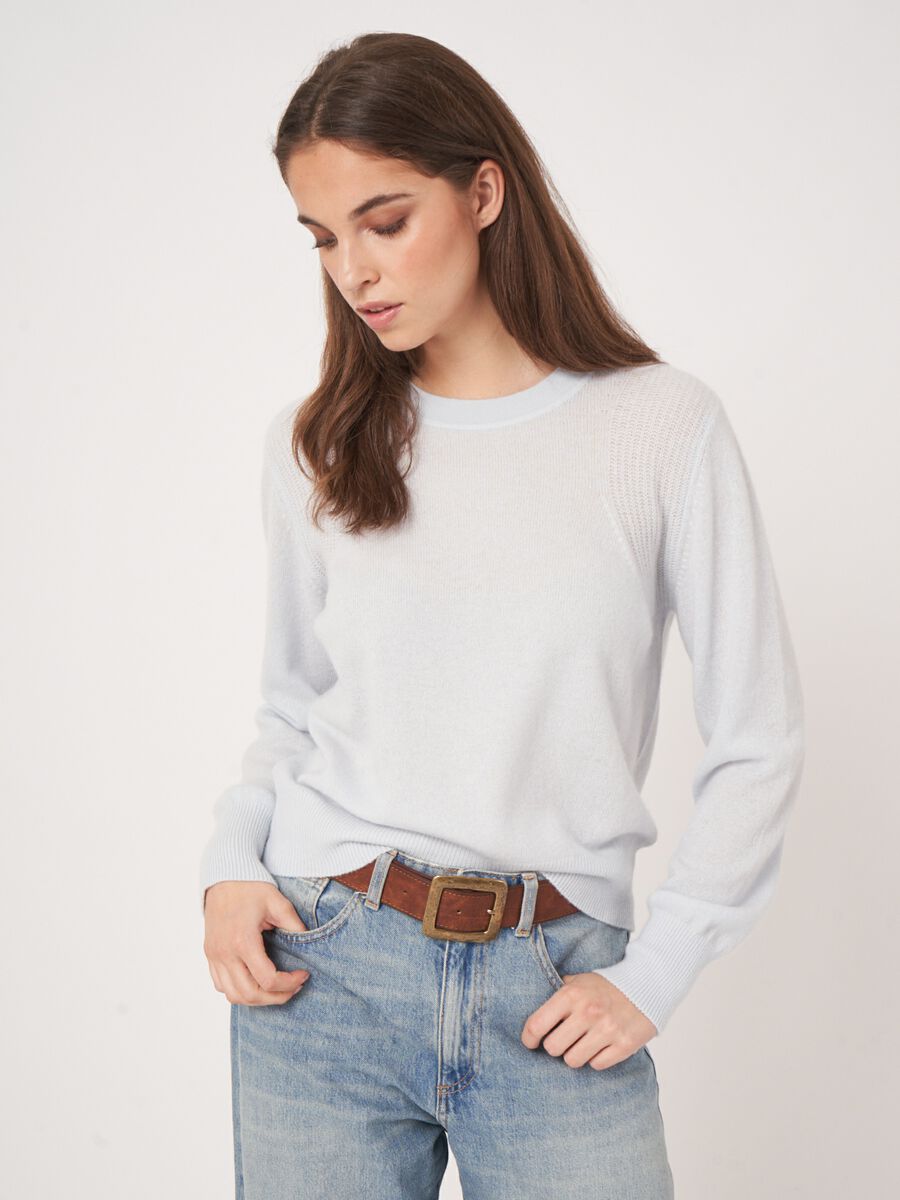 Round neck cashmere sweater with shoulder detail with texture image number 1