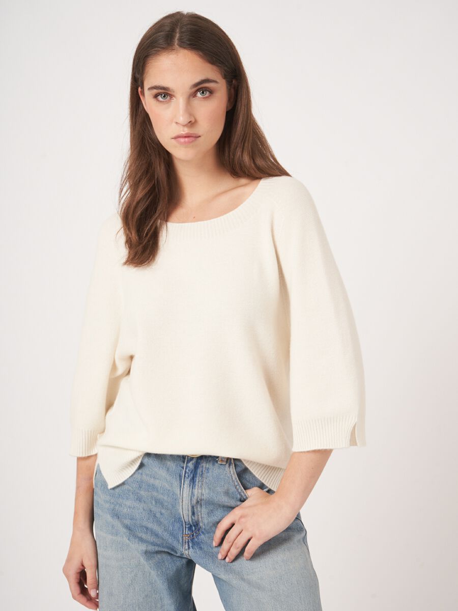 Cashmere fine rib knit sweater with slits image number 0