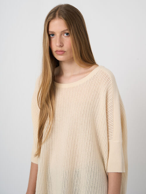 Textured cashmere poncho sweater