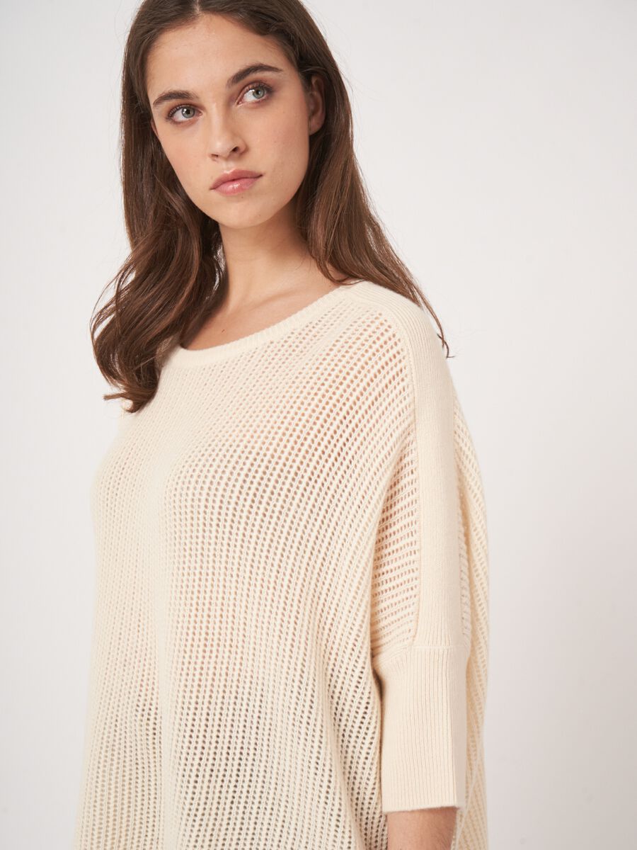Textured cashmere poncho sweater image number 3
