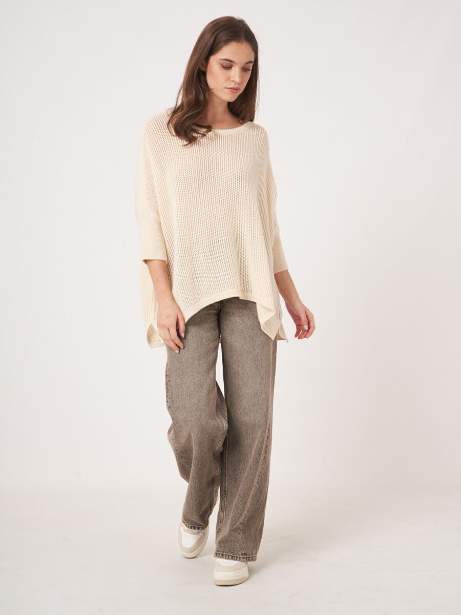 Textured cashmere poncho sweater image number 5