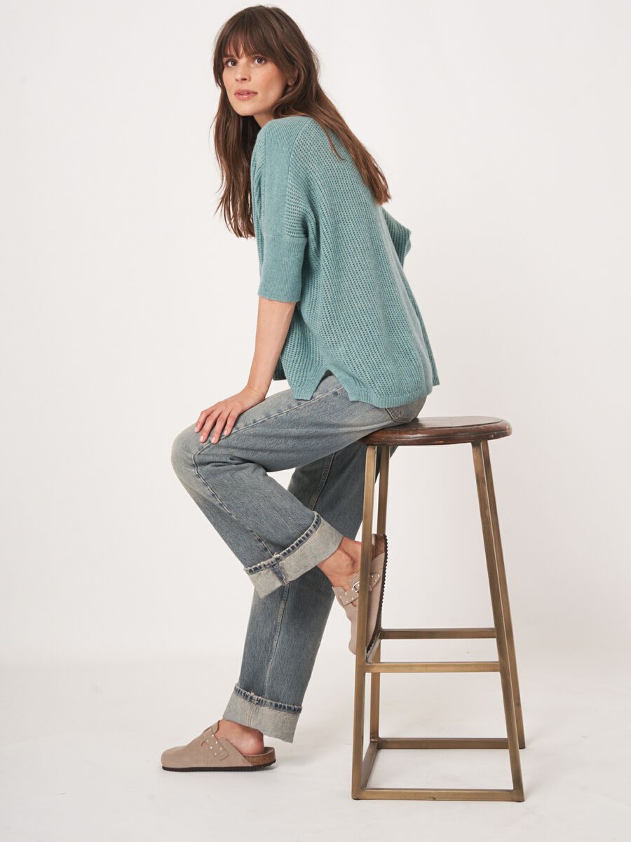 Textured cashmere poncho sweater image number 3