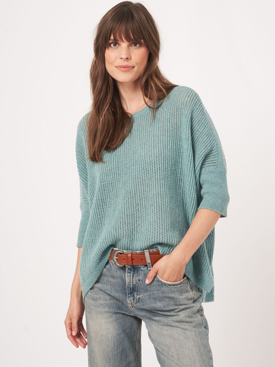 Textured cashmere poncho sweater image number 4