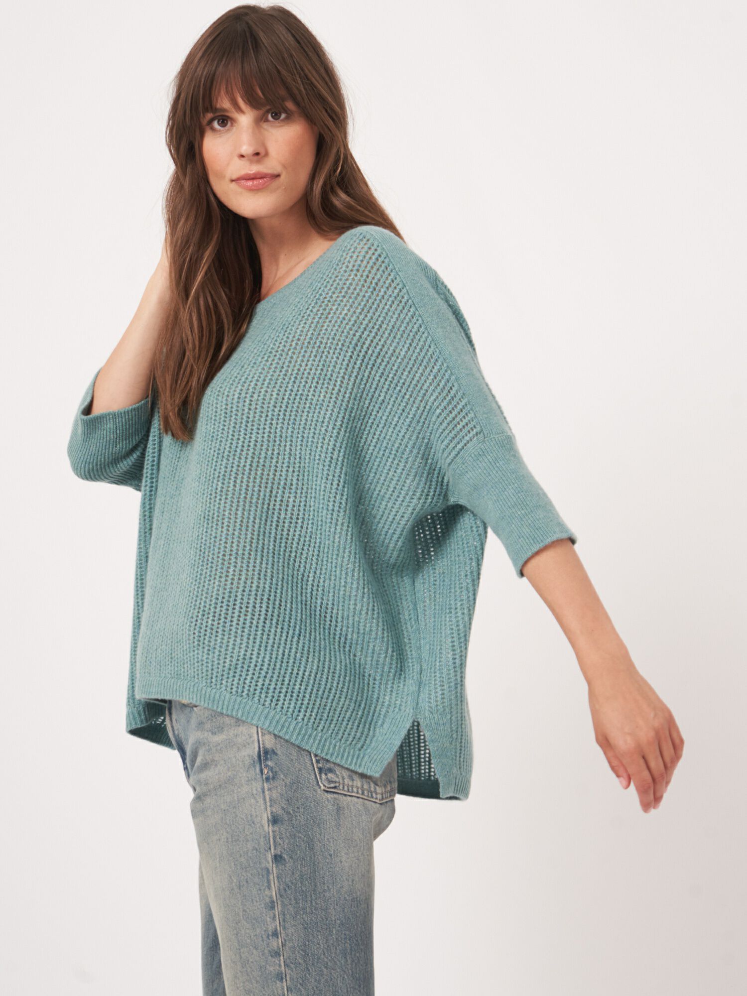 Textured cashmere poncho sweater