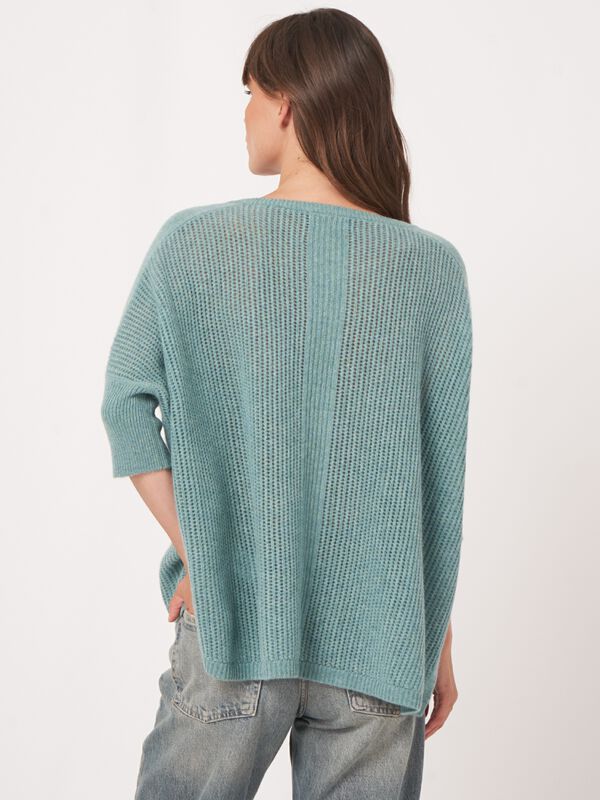 Kaschmir-Poncho-Pullover mit Lochmuster image number 6