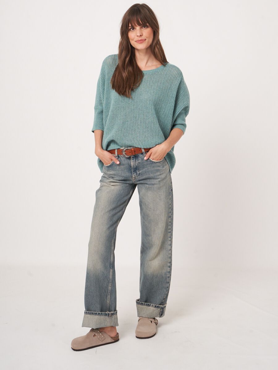 Textured cashmere poncho sweater image number 7