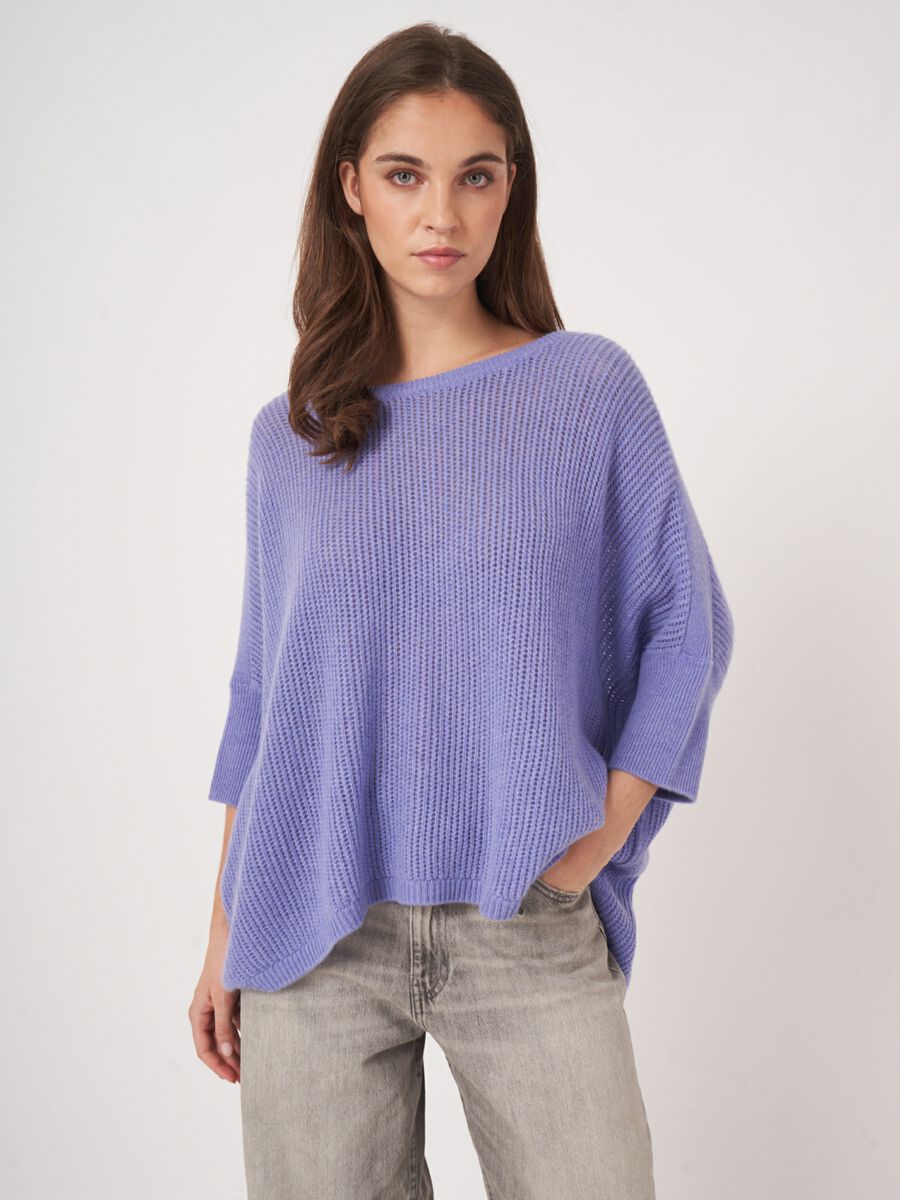 Textured cashmere poncho sweater image number 0