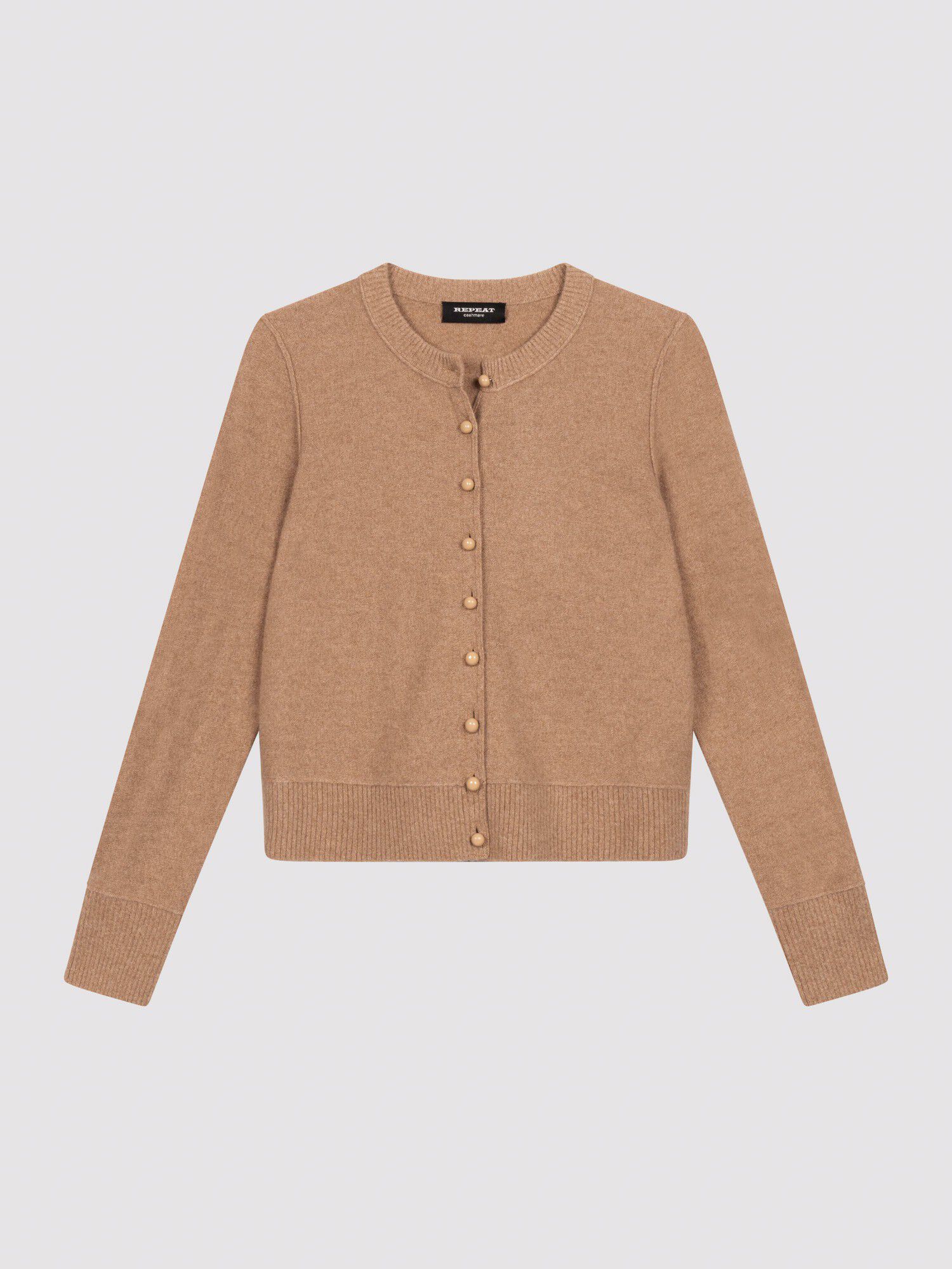 Cropped organic cashmere cardigan with pearl buttons