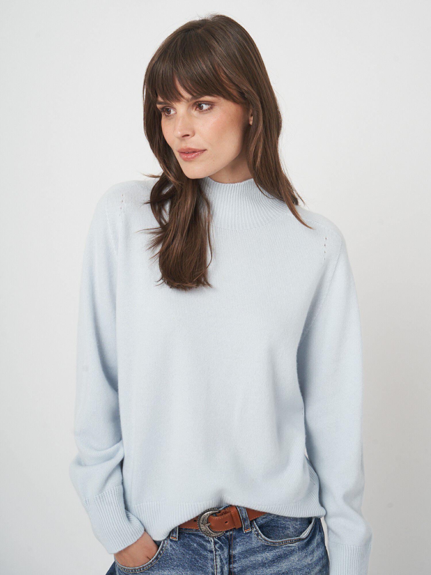 REPEAT cashmere Naadloze kasjmier trui met opstaande kraag