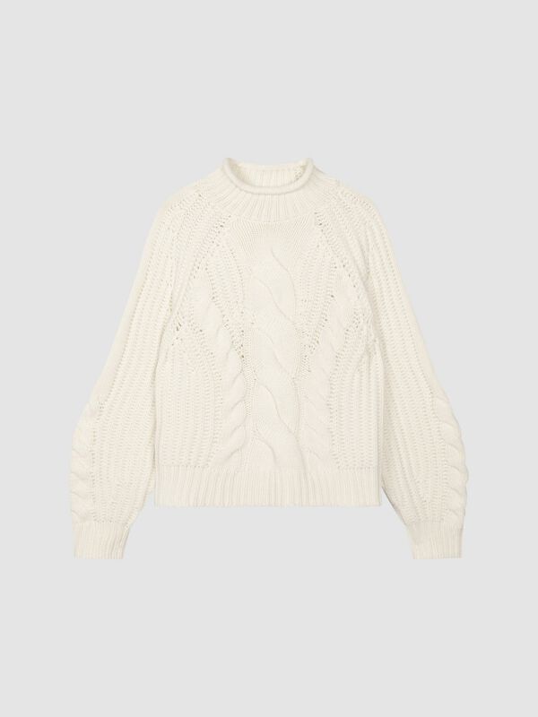 Kaschmirpullover mit Zopfmuster und Stehkragen image number 6