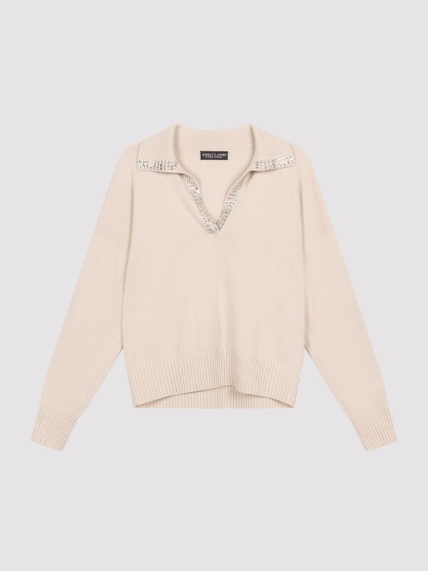 Locker geschnittener Kaschmirpullover mit Perlenstickerei image number 0