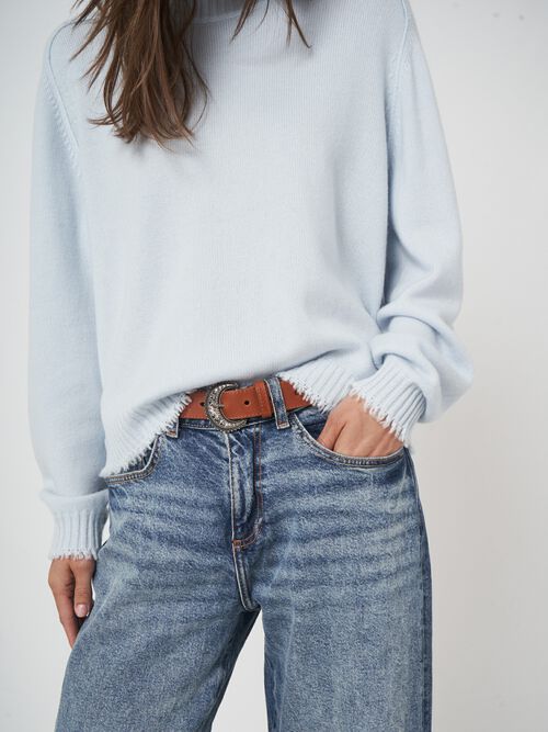 Relaxed fit kasjmier trui met ronde hals