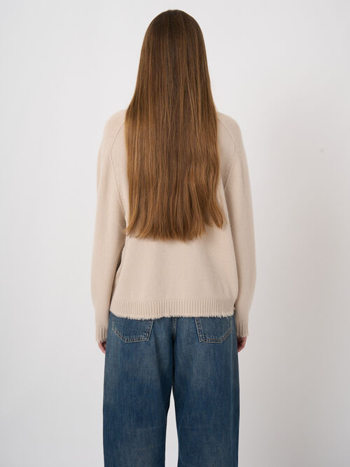 Oversized Organic Cashmere Sweater with Fringed Trims