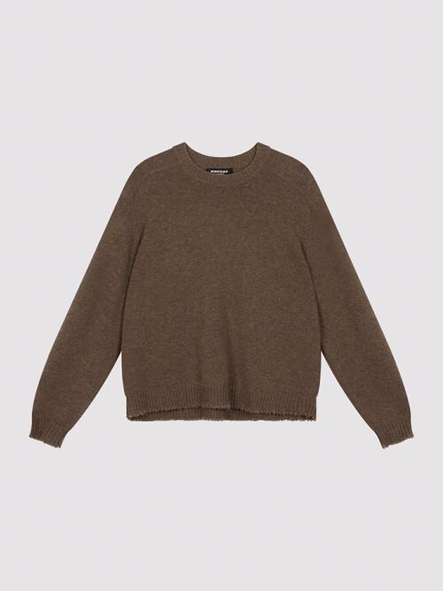 Oversized Organic Cashmere Sweater with Fringed Trims