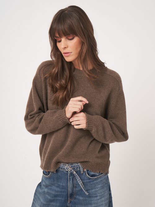 Oversized Organic Cashmere Sweater with Fringed Trims