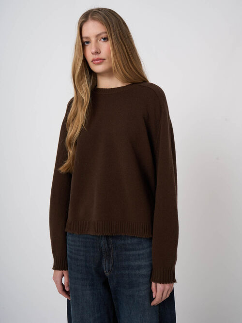 Oversized Organic Cashmere Sweater with Fringed Trims