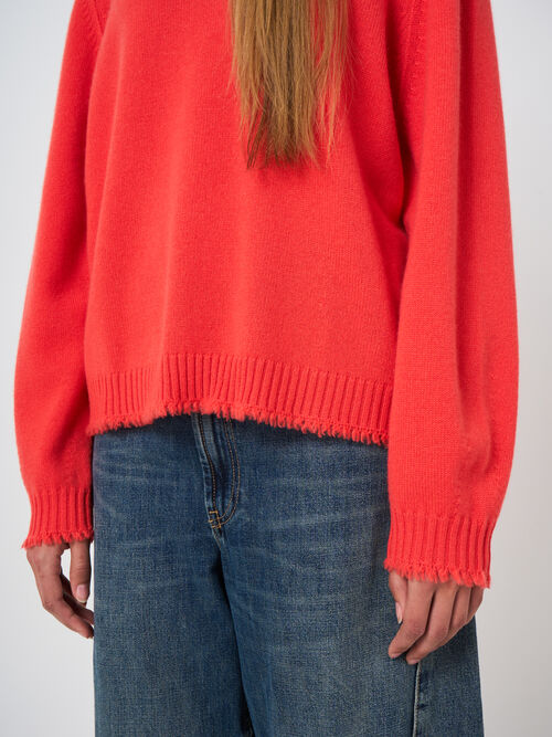 Oversized Organic Cashmere Sweater with Fringed Trims