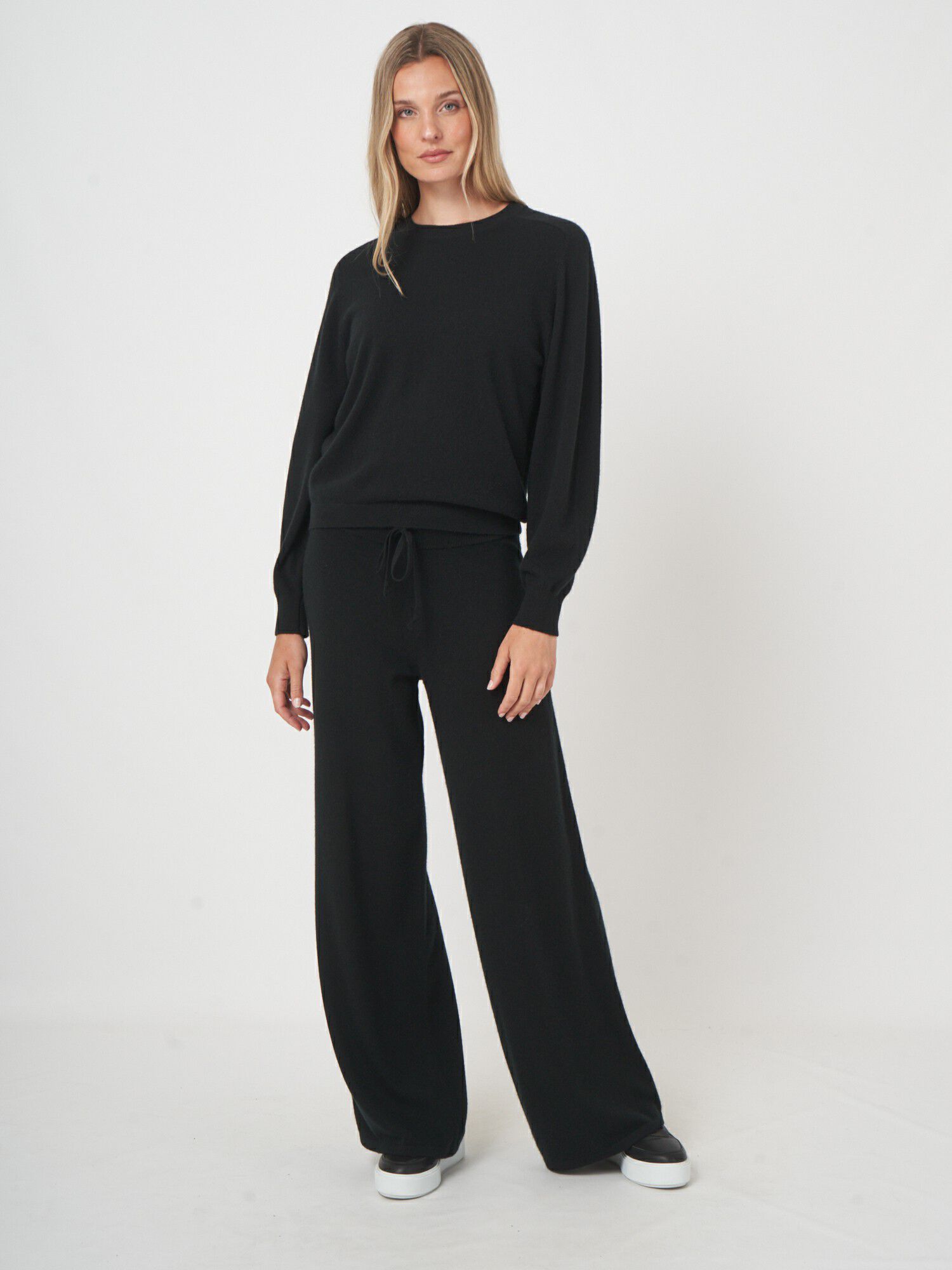 Wijde gebreide kasjmier broek comfort stijl
