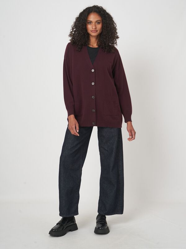 Oversized Feinstrick-Cardigan mit V-Ausschnitt image number 2