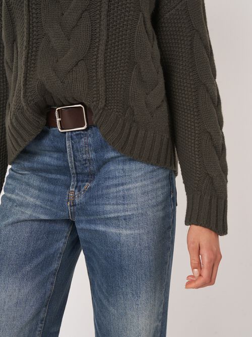 Oversized grofgebreide kasjmier trui met kabelpatroon