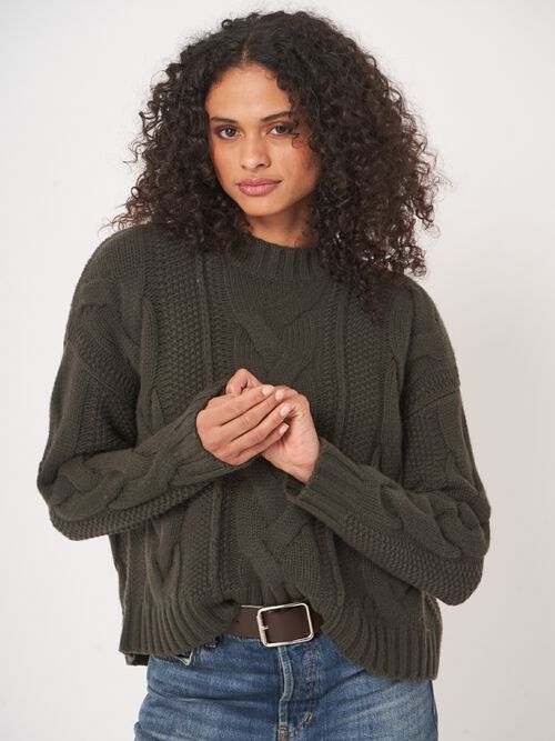 Chunky cropped oversized cable knit sweater