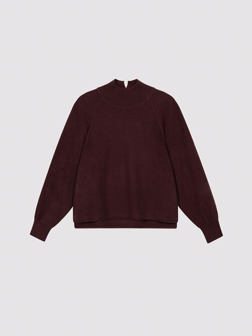Boiled cashmere pullover with stand-up collar