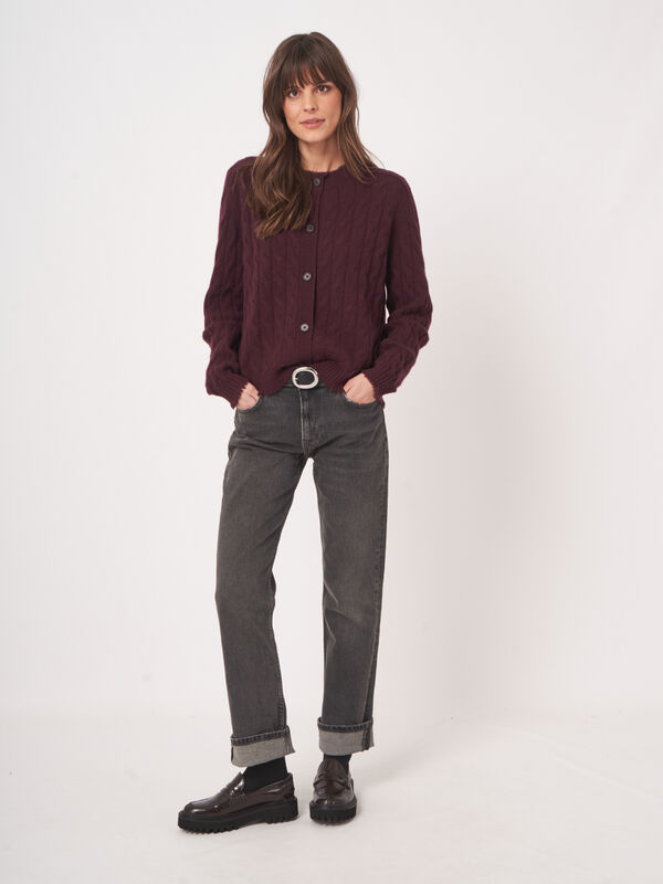 Organic Cashmere Cable Knit Cardigan With Fringes image number 1